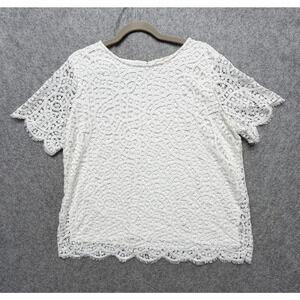Philosophy Shirt Womens XL White Lace Overlay Short Sleeve Scallop Hem Top